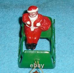 VTG LEAD RARE BARCLAY SANTA With TOY BAG ON SLEIGH With REINDEER B197 With ANTLERS
