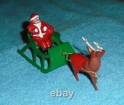 VTG LEAD RARE BARCLAY SANTA With TOY BAG ON SLEIGH With REINDEER B197 With ANTLERS