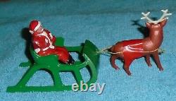 VTG LEAD RARE BARCLAY SANTA With TOY BAG ON SLEIGH With REINDEER B197 With ANTLERS