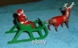 VTG LEAD RARE BARCLAY SANTA With TOY BAG ON SLEIGH With REINDEER B197 With ANTLERS