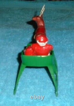 VTG LEAD RARE BARCLAY SANTA With TOY BAG ON SLEIGH With REINDEER B197 With ANTLERS