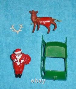 VTG LEAD RARE BARCLAY SANTA With TOY BAG ON SLEIGH With REINDEER B197 With ANTLERS