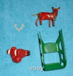 VTG LEAD RARE BARCLAY SANTA With TOY BAG ON SLEIGH With REINDEER B197 With ANTLERS