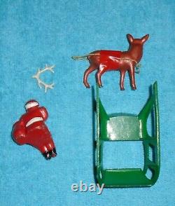 VTG LEAD RARE BARCLAY SANTA With TOY BAG ON SLEIGH With REINDEER B197 With ANTLERS