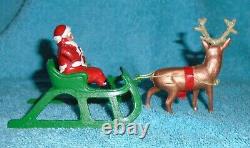 VTG LEAD RARE BARCLAY SANTA With TOY BAG ON SLEIGH With REINDEER B197 With ANTLERS B