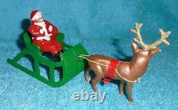 VTG LEAD RARE BARCLAY SANTA With TOY BAG ON SLEIGH With REINDEER B197 With ANTLERS B