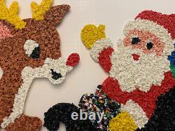 VTG Melted Plastic Popcorn 7 Rudolph Reindeer 1 Santa & Sleigh Christmas Decor