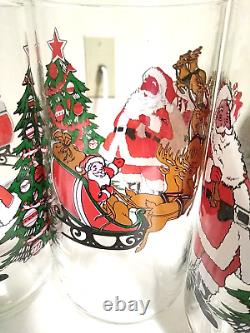 VTG NIGHT BEFORE CHRISTMAS SET 8 SANTA? Sleigh Ride? Reindeers Glass Cups