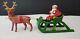 Vtg Nm Lead Rare Barclay Santa With Toy Bag On Sleigh With Reindeer