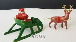VTG NM LEAD RARE BARCLAY SANTA With TOY BAG ON SLEIGH With REINDEER