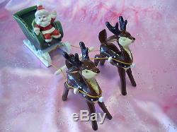 VTG Napco Christmas Santa Green Sleigh with Reindeer with Orig Stickers Figurine