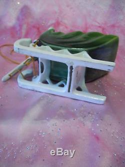 VTG Napco Christmas Santa Green Sleigh with Reindeer with Orig Stickers Figurine