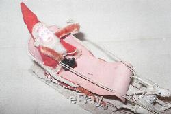 VTG Occupied Japan XMAS Felt Chenille SANTA Paper Sleigh Mica withCotton Reindeer