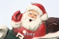 VTG Paper Mache' Santa In Sleigh With2 Reindeer Large Wall Mount Mid Century