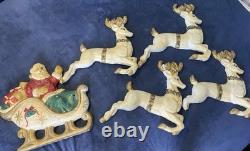 VTG Poloron Santa In Sleigh With4 Reindeer Pre Blow Mold Wall Mount-Nice/Rare