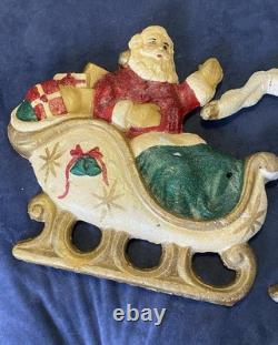 VTG Poloron Santa In Sleigh With4 Reindeer Pre Blow Mold Wall Mount-Nice/Rare