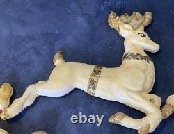 VTG Poloron Santa In Sleigh With4 Reindeer Pre Blow Mold Wall Mount-Nice/Rare