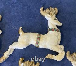 VTG Poloron Santa In Sleigh With4 Reindeer Pre Blow Mold Wall Mount-Nice/Rare