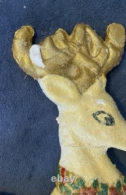 VTG Poloron Santa In Sleigh With4 Reindeer Pre Blow Mold Wall Mount-Nice/Rare