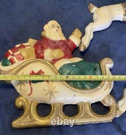 VTG Poloron Santa In Sleigh With4 Reindeer Pre Blow Mold Wall Mount-Nice/Rare