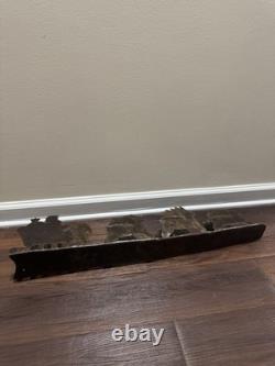 VTG Rustic Large Hand cut Dark Metal Santa Sleigh w Reindeer Candle Holder