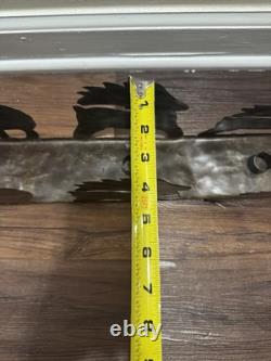 VTG Rustic Large Hand cut Dark Metal Santa Sleigh w Reindeer Candle Holder