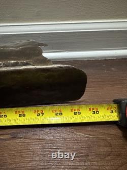 VTG Rustic Large Hand cut Dark Metal Santa Sleigh w Reindeer Candle Holder