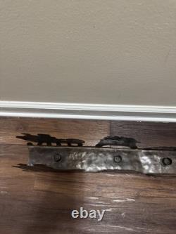 VTG Rustic Large Hand cut Dark Metal Santa Sleigh w Reindeer Candle Holder