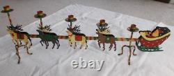 VTG SANTA SLEIGH & REINDEER CANDLE HOLDER 32 x 12 IRON ORIGINAL PAINT
