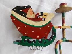 VTG SANTA SLEIGH & REINDEER CANDLE HOLDER 32 x 12 IRON ORIGINAL PAINT