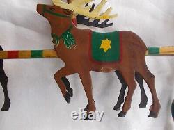 VTG SANTA SLEIGH & REINDEER CANDLE HOLDER 32 x 12 IRON ORIGINAL PAINT