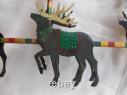 VTG SANTA SLEIGH & REINDEER CANDLE HOLDER 32 x 12 IRON ORIGINAL PAINT