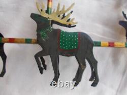 VTG SANTA SLEIGH & REINDEER CANDLE HOLDER 32 x 12 IRON ORIGINAL PAINT