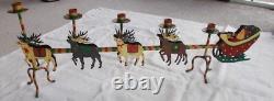 VTG SANTA SLEIGH & REINDEER CANDLE HOLDER 32 x 12 IRON ORIGINAL PAINT