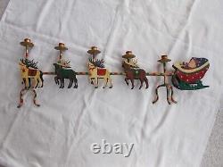 VTG SANTA SLEIGH & REINDEER CANDLE HOLDER 32 x 12 IRON ORIGINAL PAINT