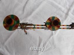 VTG SANTA SLEIGH & REINDEER CANDLE HOLDER 32 x 12 IRON ORIGINAL PAINT