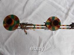 VTG SANTA SLEIGH & REINDEER CANDLE HOLDER 32 x 12 IRON ORIGINAL PAINT