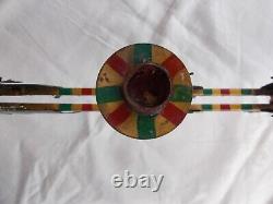 VTG SANTA SLEIGH & REINDEER CANDLE HOLDER 32 x 12 IRON ORIGINAL PAINT