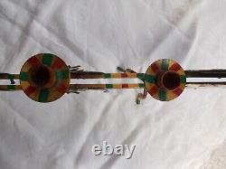 VTG SANTA SLEIGH & REINDEER CANDLE HOLDER 32 x 12 IRON ORIGINAL PAINT