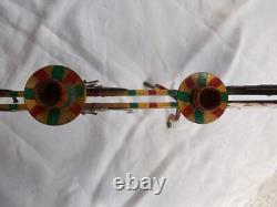 VTG SANTA SLEIGH & REINDEER CANDLE HOLDER 32 x 12 IRON ORIGINAL PAINT