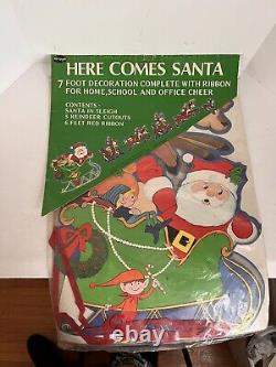 VTG Santa Clause Sleigh Reindeer Diecut Cutout Fun World Christmas Hong Kong HTF