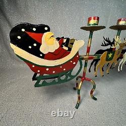 VTG Santa Sleigh & Reindeer Candelabra Hand Painted Christmas Table Decor CL