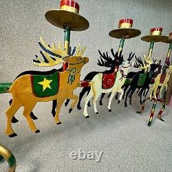 VTG Santa Sleigh & Reindeer Candelabra Hand Painted Christmas Table Decor CL