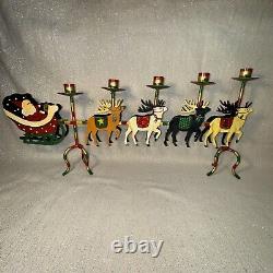VTG Santa Sleigh & Reindeer Candelabra Hand Painted Christmas Table Decor CL