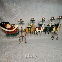 VTG Santa Sleigh & Reindeer Candelabra Hand Painted Christmas Table Decor CL