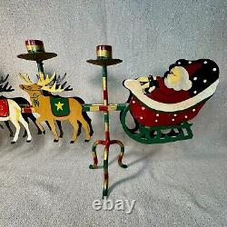 VTG Santa Sleigh & Reindeer Candelabra Hand Painted Christmas Table Decor CL
