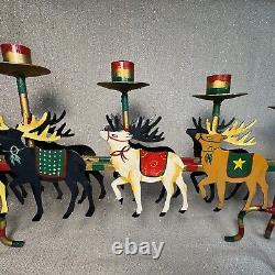 VTG Santa Sleigh & Reindeer Candelabra Hand Painted Christmas Table Decor CL