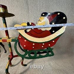 VTG Santa Sleigh & Reindeer Candelabra Hand Painted Christmas Table Decor CL