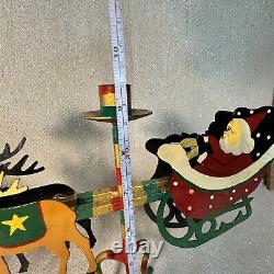 VTG Santa Sleigh & Reindeer Candelabra Hand Painted Christmas Table Decor CL