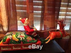 VTG Tin Toy Santa Reindeer Sleigh Battery Operated Modern Toys Rare Mechanical